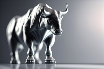 Ai generated illustration metallic statuettes of a bull  metaphoric stock market players.