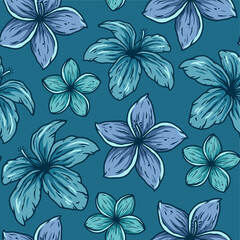 Fototapeta na wymiar Hawaii flower seamless pattern. Nature tropical floral bud wallpaper for tiki bar. Exotic bloom or plant for hawaiian surf party