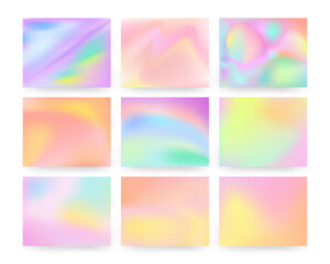 Pastel Backgroind Stylish Collection. Blurred Soft Colours. Trendy Holographic Wallpapers Set. Vector Design.