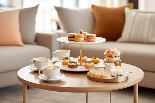 modern served tea table with biscuits
