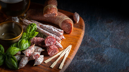 Assortment of salami sausage.