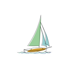 single continuous line drawing of sailing boat on the sea