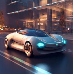 Fototapeta na wymiar futuristic EV luxury concept car driving in the city at night