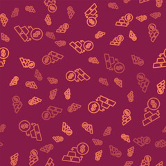Brown line Gold exchange money icon isolated seamless pattern on red background. Money changer. Vector