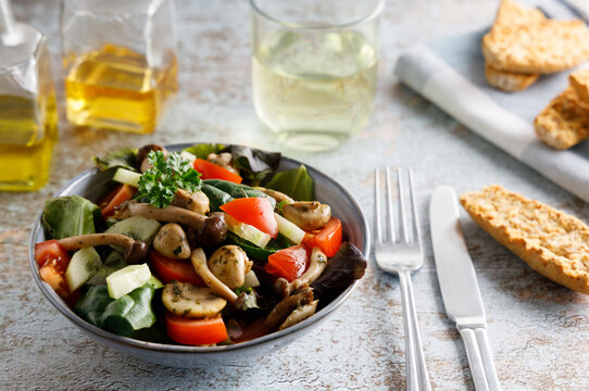 mushroom salad in a bowl.
