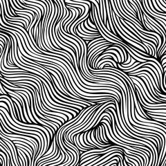 Seamless pattern of black lines on white hand drawn lines 
