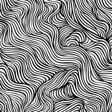 Seamless pattern of black lines on white hand drawn lines 