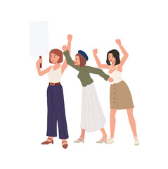 Fototapeta premium Crowd of women, woman protest hold placard. flat vector cartoon illustration