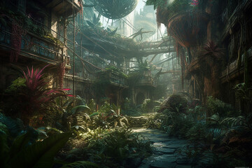Dark twisted reality, futuristic jungle.