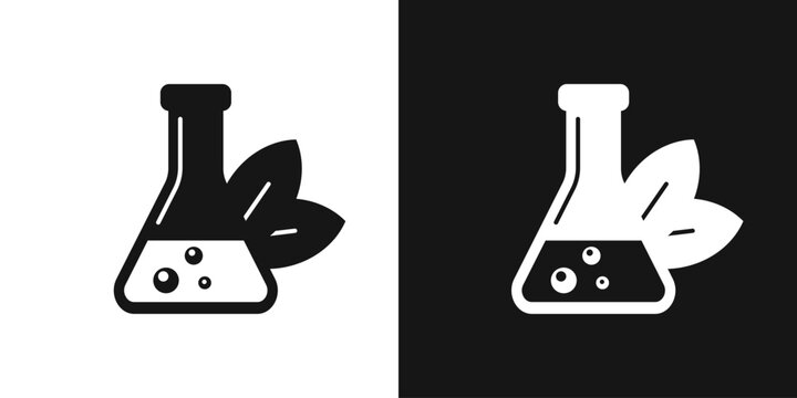 Non-toxic vector sign. Glass flask and leaves, no toxins icon