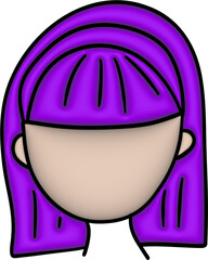 3D cartoon face with purple hair