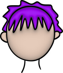 3D cartoon face with purple hair