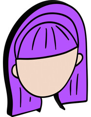 3D cartoon face with purple hair