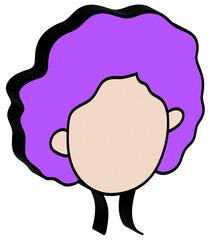 3D cartoon face with purple hair