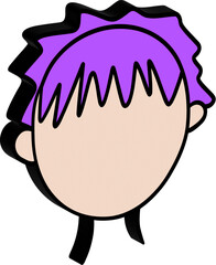 3D cartoon face with purple hair