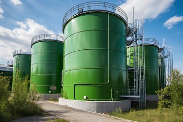 Obraz premium AI Generative. Sustainable Power Plant Equipped with Built-in Water Filtration System