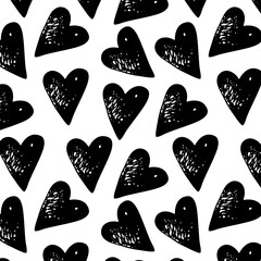 Graphic pattern with black  hand drawn hearts. Great element for your design.