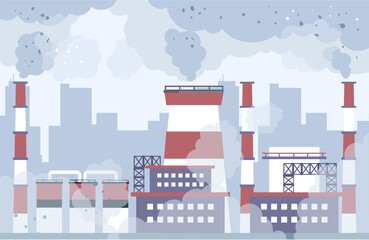 Pollution air city smog industry fuel carbon factory concept. Vector graphic design element illustration