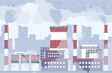 Fototapeta premium Pollution air city smog industry fuel carbon factory concept. Vector graphic design element illustration