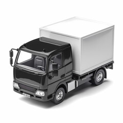 Black commercial cargo delivery van, with refridgerator, 3d render, on white background, AI generated