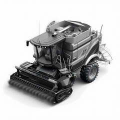 Fototapeta premium Black agricultural combine harvester, 3d render, on white background, AI generated