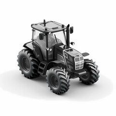 Obraz premium Black agricultural tractor, 3d render, on white background, AI generated