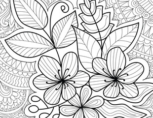 Decorative doodle hand drawn floral mehndi design style coloring book page illustration