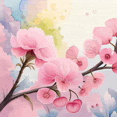 cherry blossom colourful background flora flower leaf wallpaper decoration Generative AI