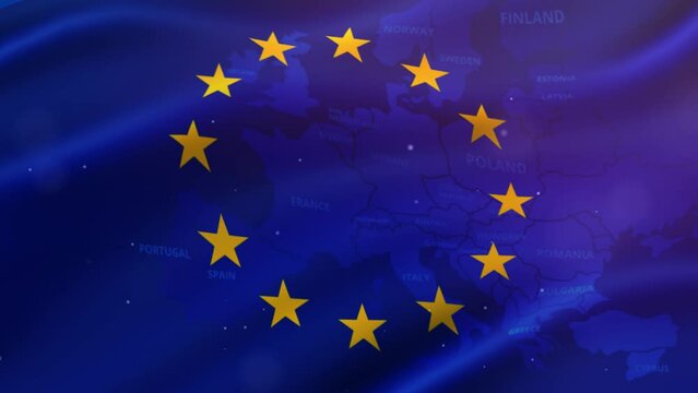 European Union 4K waving eu flag and map Background Loop.