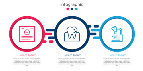 Set line Clinical record, Tooth with caries and Microscope. Business infographic template. Vector