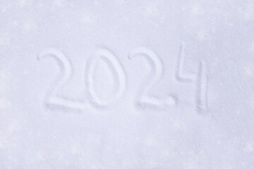 2024 numbers winter snow, new year concept.