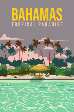 Travel poster Bahamas vintage. Paradise resort