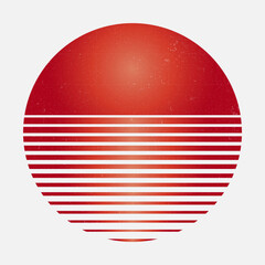 Vintage retro sunset over the sea with gradient silhouette of sun. Design template for logo, banners, prints. Vector illustration on isolated white background.