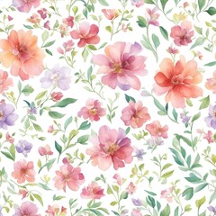 daisy flowers multicolored watercolor seamless pattern on white background generated AI