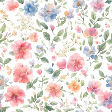 daisy flowers multicolored watercolor seamless pattern generated AI