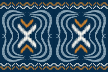 Ethnic Ikat fabric pattern geometric style.African Ikat embroidery Ethnic oriental pattern navy blue background. Abstract,vector,illustration.For texture,clothing,scraf,decoration,carpet,silk.