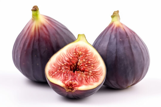 Fresh ripe figs isolated on white background. Generative AI.
