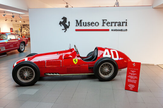 Maranello, Italy - June 23, 2012: Ferrari Museum Casa Enzo Ferrari, detail of the architecture (Ferrari 375, Ferrari F1).