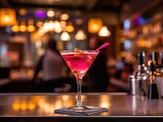 Cosmopolitan Cocktail on a bar counter (generative AI) - obrazy, fototapety, plakaty