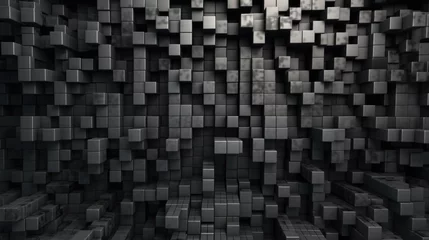 Gordijnen Gray-black background of planes or squares... Minecraft style. AI generative. © PROKOPYCH
