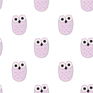 Cute doodle style seamless pattern with purple owls. Perfect for baby print and kids pajamas.
