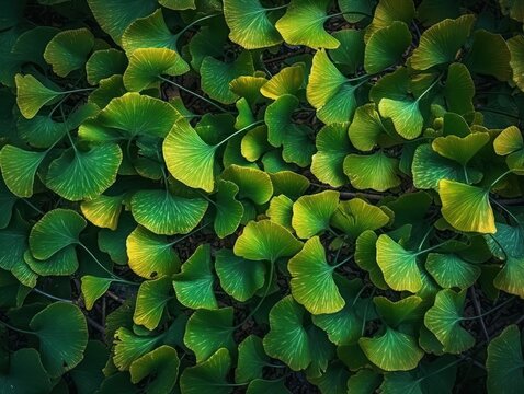 Ginkgo biloba leaves Dark background created with Generative AI technology