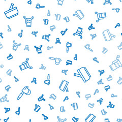 Fototapeta premium Set line Wooden axe, Mortar and pestle and Towel on hanger on seamless pattern. Vector