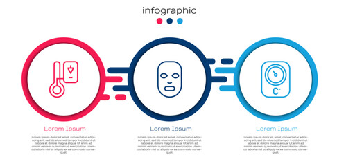 Set line Sauna thermometer, Facial cosmetic mask and . Business infographic template. Vector