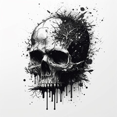 Schwarz Wei&szlig; Zeichnung eines Totenkopfes, KI generiertes Bild