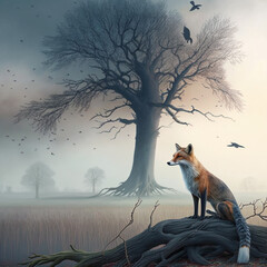 Fuchs auf dem Feld, KI generiertes Bild