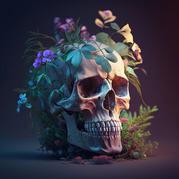 Totenkopf mit Rosen, KI generiertes Bild