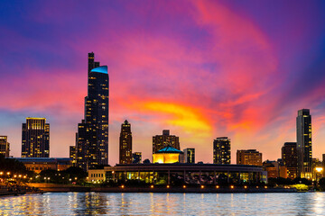 Naklejka premium Chicago at sunset, Illinois