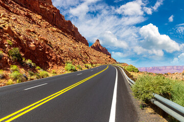 Scenic road through red cliffs