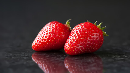 Strawberry. Red ripe strawberries on a black background. Selective focus